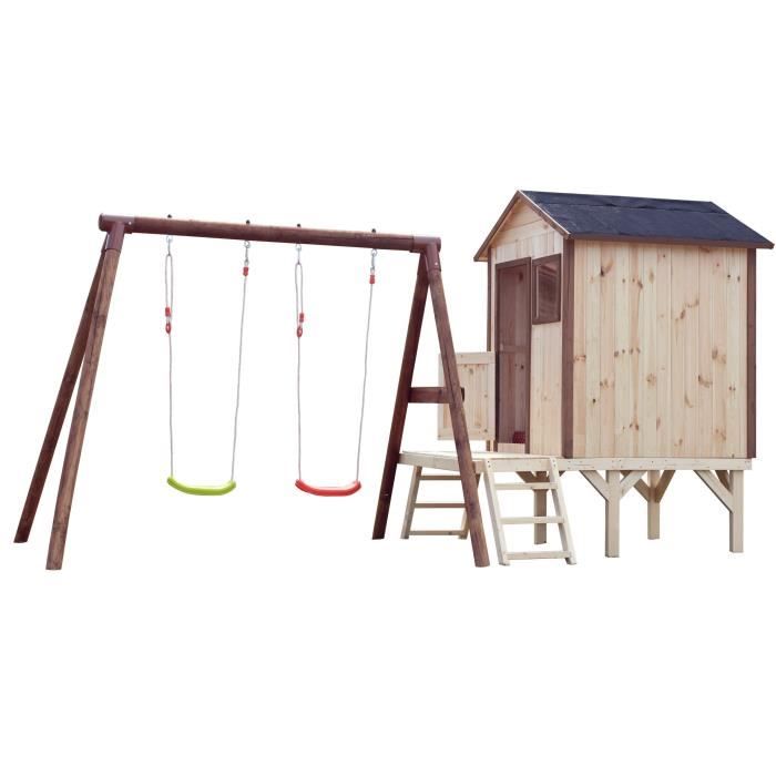 SOULET Aire de jeux bois SUMATRA - Cabane et Portique