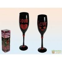 Coupe à Champagne Flûte à champagne noire avec c?ur rouge et strass Coupe à Champagne Flûte à champagne noire avec c?ur rouge et strass