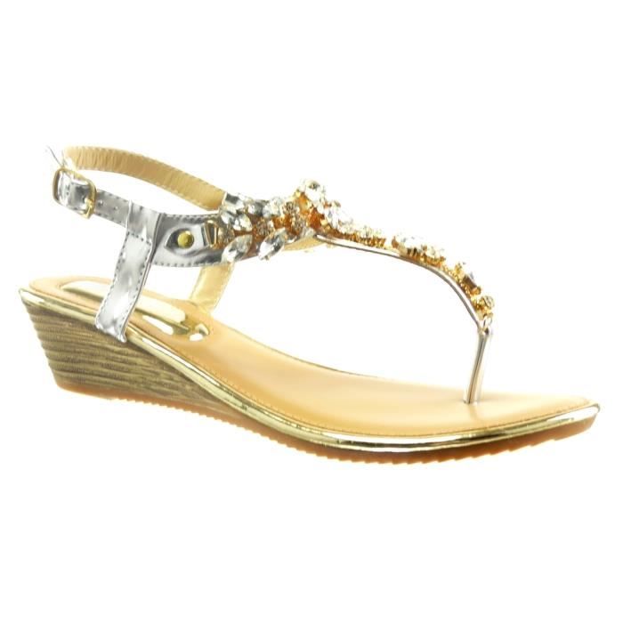 Mode Talon Compensé Salomés Sandale Ll Chaussure 02 2 Ouverte Femme Angkorly Bijoux Cm Argent Brillant ZOXkiTPlwu