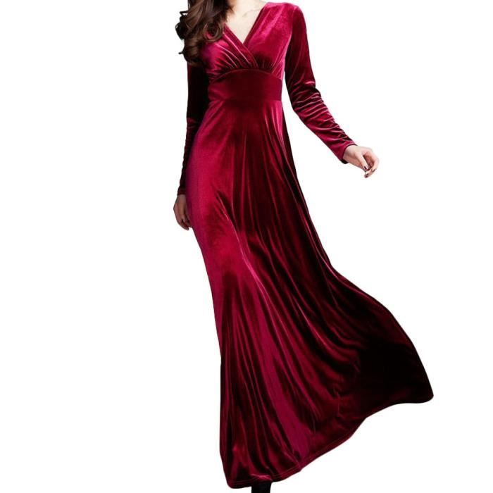 V Manches Longue Femmes En Velours Col Robe De 0xnnop8wk Longues c54L3qRjA
