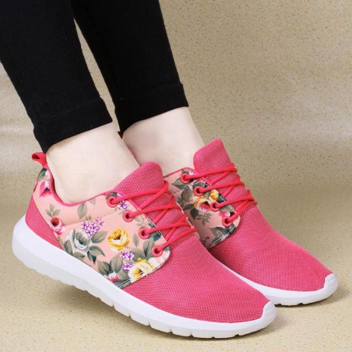 Baskets Rose Mesh Femme Fleur Vif Respirant Casual Chaussures Low Top Imprimer mNn0vw8