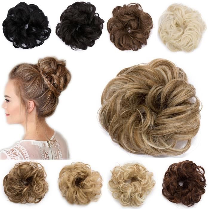 Chouchou Donut Rouleau Elastique Postiche Chignon Cheveux Ondulé , Brun Sable à Blond Très Clair , Scrunchy Hair Bun