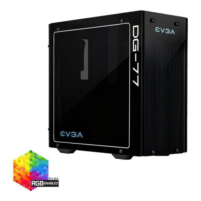 EVGA Boitier PC Gaming DG-77 - Noir Matte - 3 côtés en verre trempé - RGB LED - 170-B0-3540-KR