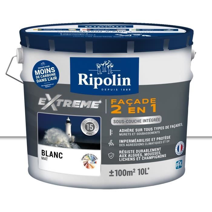 RIPOLIN Peinture façade universelle 2 en 1 avec sous-couche intégrée - Blanc Mat - 10 L