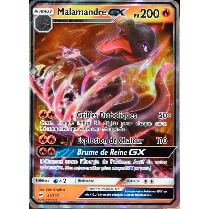 Carte Pokémon 25 147 Malamandre GX 200 PV SL3 Soleil et