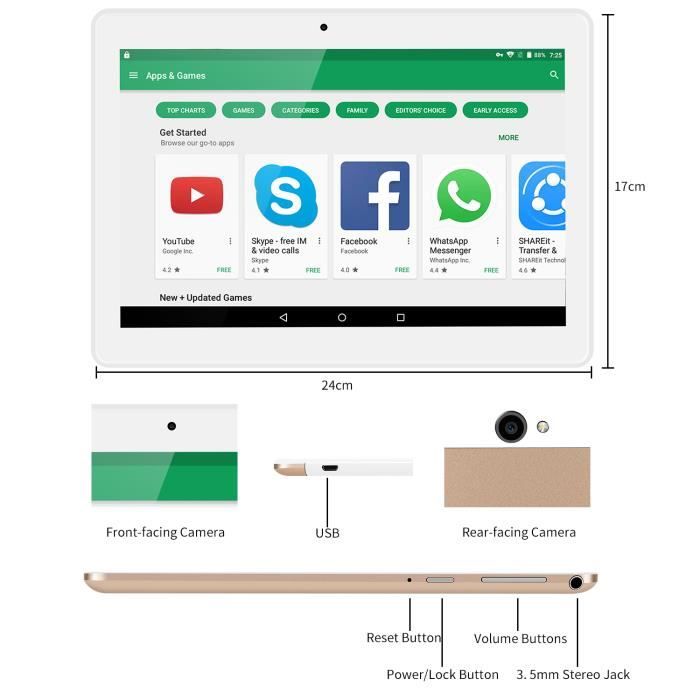 Tablette tactile 4G - Android 7.0 Tablette - 10.1"IPS3