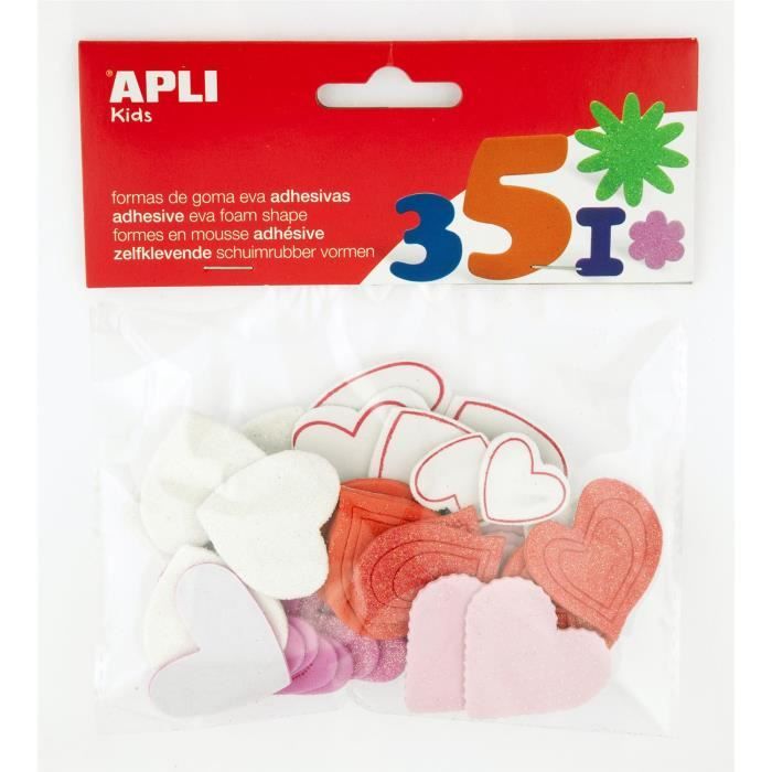 APLI Pochette de 52 cŒurs mousse - Adhésive à paillettes
