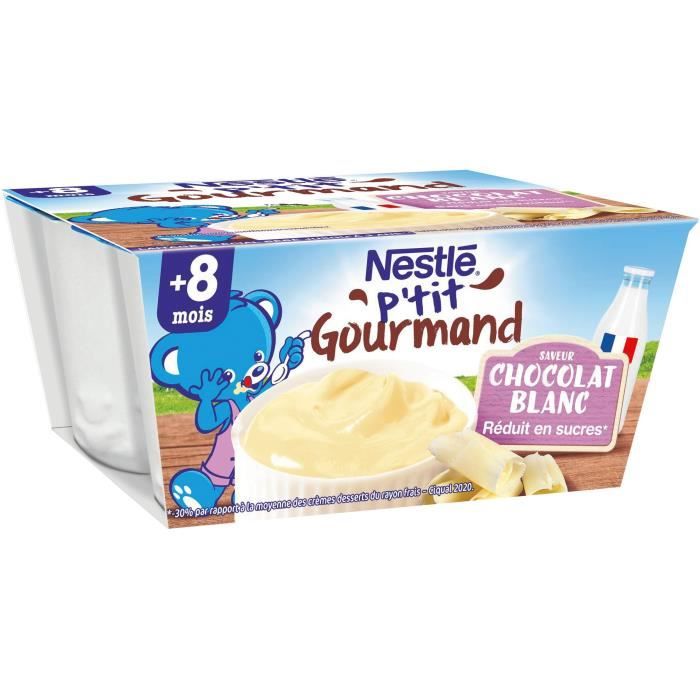 NESTLÉ P'tit Gourmand Saveur chocolat blanc - 4x100 g - Dès 8 mois
