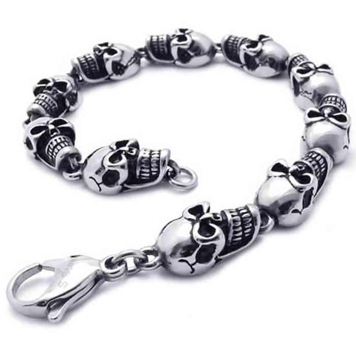 Bracelet Cuir Pour Homme/ado Tête De Mort Gothique - Style Biker, Neuf Avec étiquettes