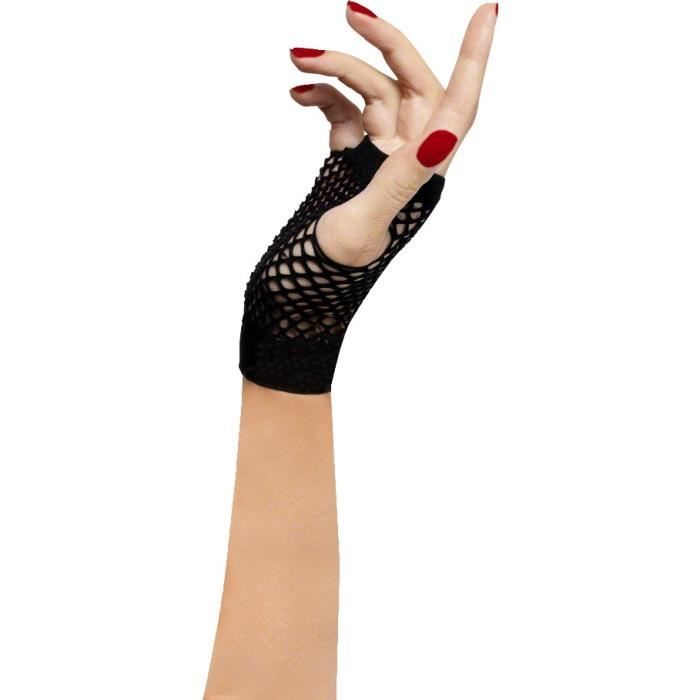 Gants Courts Noirs En Résille Avec Chaînettes - Style Pin-Up Rétro Glamour, Taille Unique