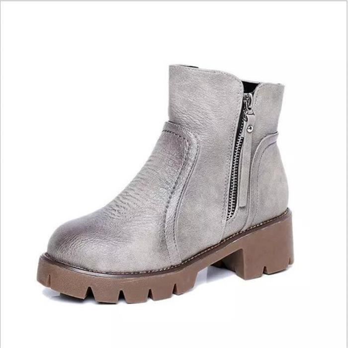 Épais En Cuir Bottines Gris xz019gris39 Femmes noir Bottes Automne Talon Hiver marron Llt 4nw4UxpqR