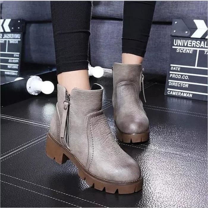 Épais En Cuir Bottines Gris xz019gris39 Femmes noir Bottes Automne Talon Hiver marron Llt 4nw4UxpqR