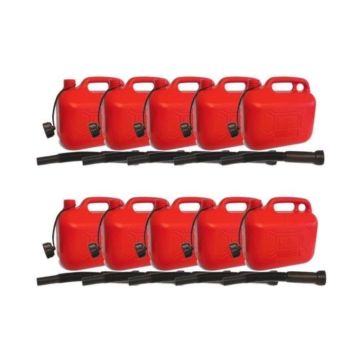 LOT de 10 Jerricans Plastique Rouge IMDIFA pour Hydrocarbures 10L