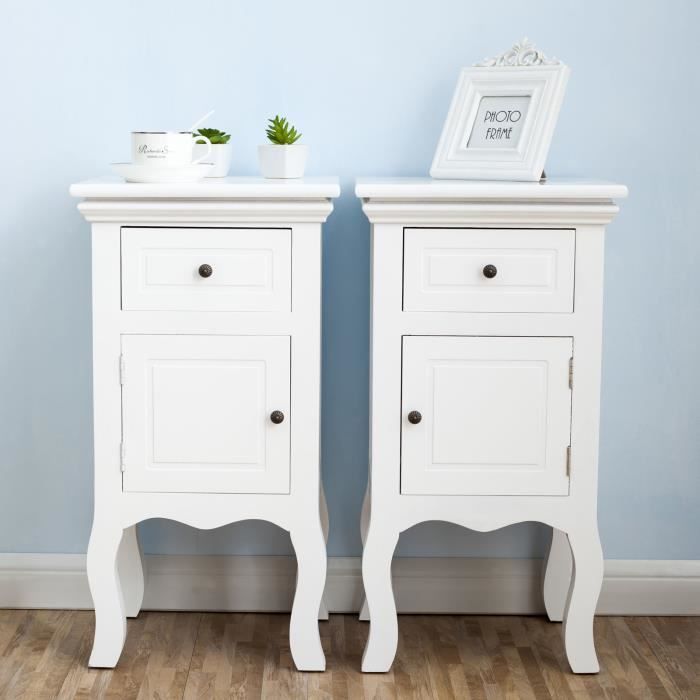 Lot de 2 tables de chevet en bois avec tirois / placard ...