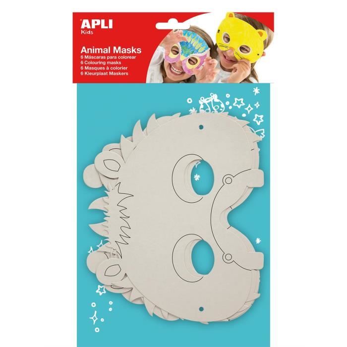 APLI Pochette 6 Masques Animaux à colorier 6 Modèles Assortis