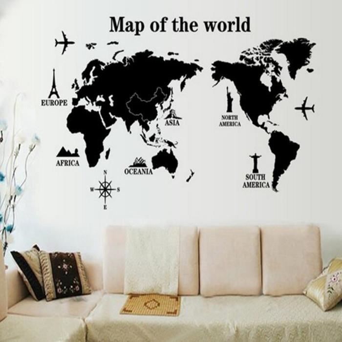 DIY carte du monde sticker mural en vinyle décoration de 