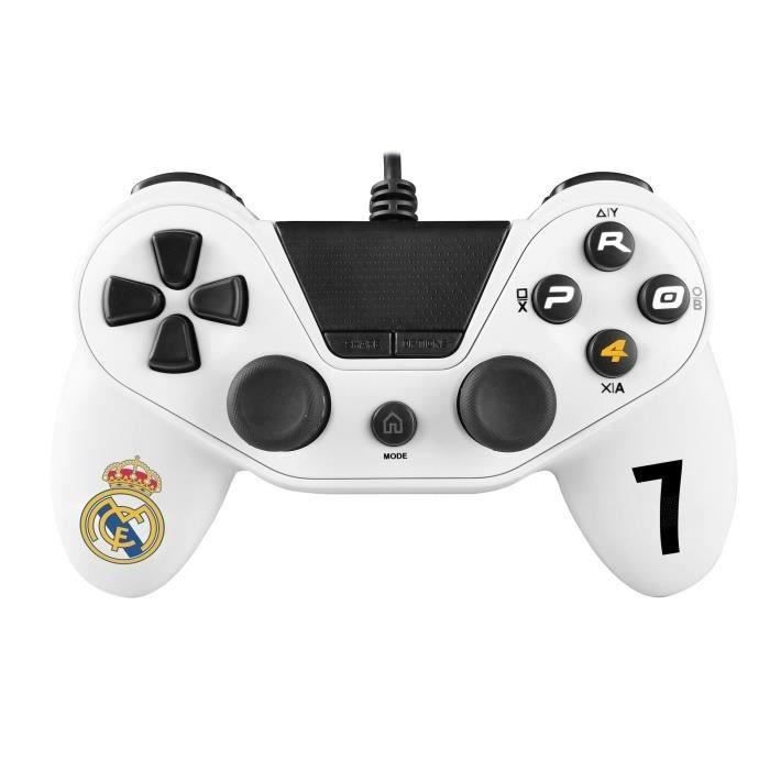 Manette filaire Pro4 blanche Real Madrid pour PS4, PS3 et PC