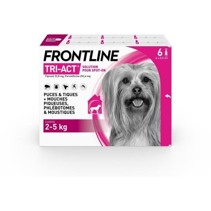 Frontline Tri Act spot on chiens 2 5 kg 6 pipettes