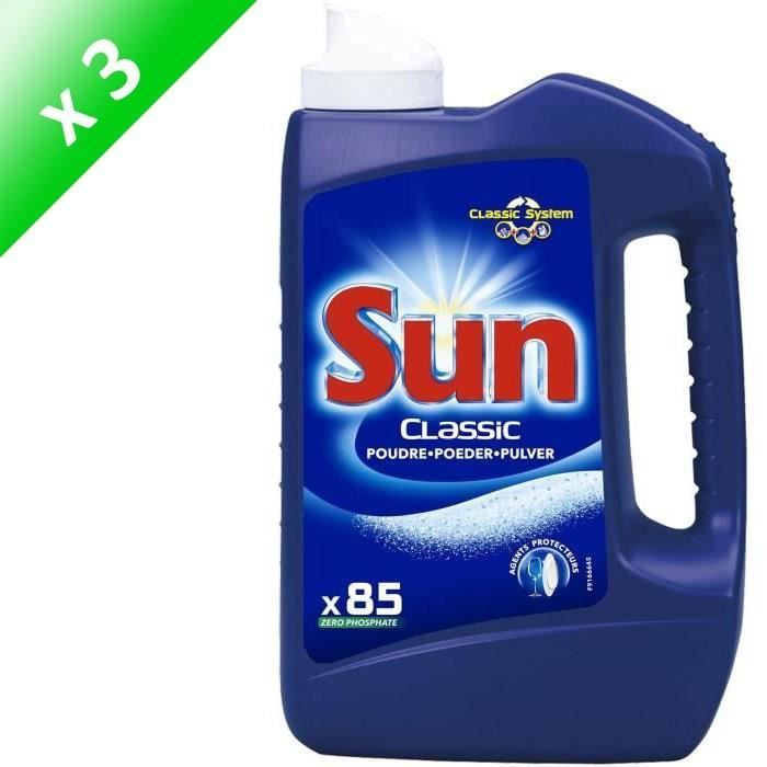 SUN Poudre de lavage lave-vaisselle classique - 2,85 kg - 85 doses - Lot de 3