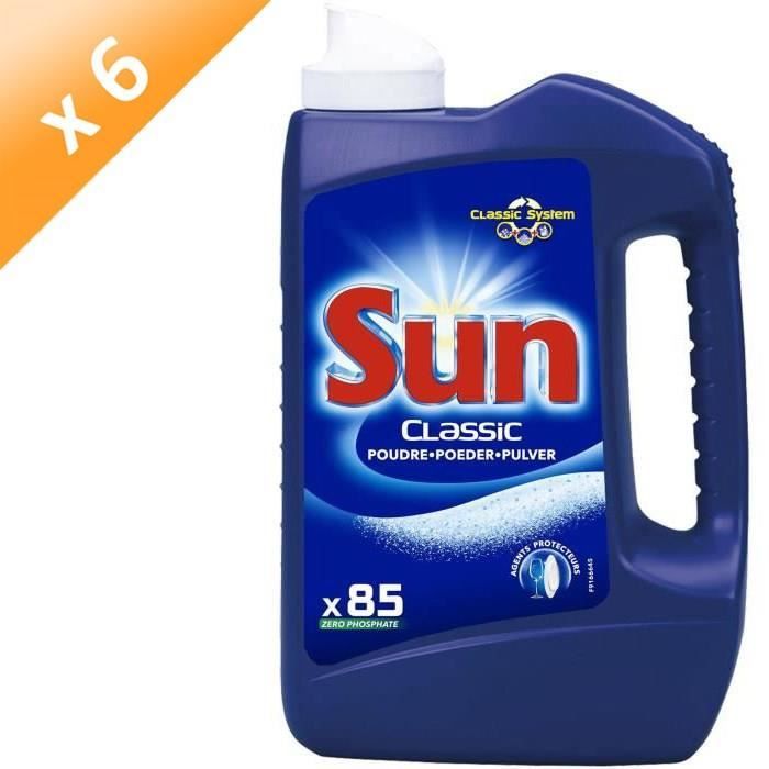 SUN Poudre de lavage lave-vaisselle classique - 2,85 kg - 85 doses - Lot de 6