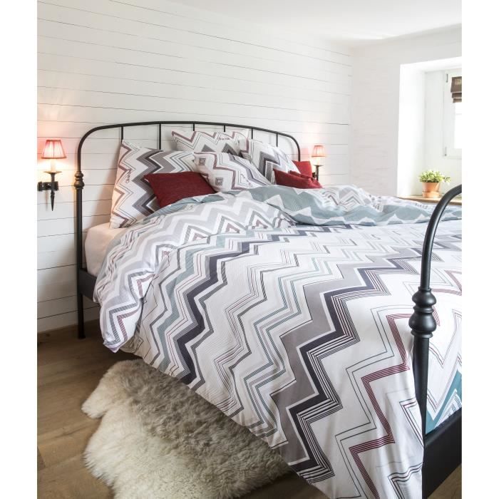 OLIVIER STRELLI Parure de couette satin de coton ZIG ZAG 220x240cm - Taupe et Vert