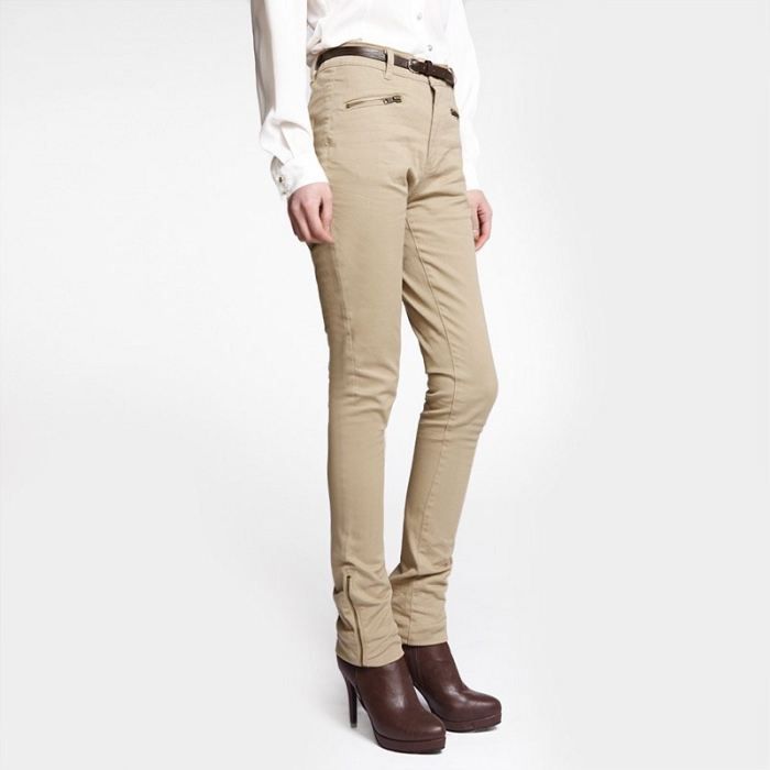 Pantalon slim à fermetures éclai… KAKI KAKI   Achat / Vente