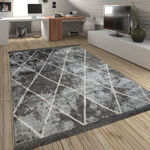 TAPIS Salon Tapis Losanges Franges Scandinave Motif Carr