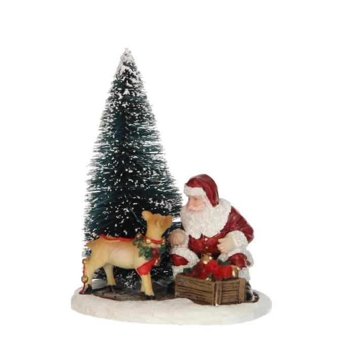 Personnage de Noël - Père de Noël qui décore le sapin - Polyrésine - 8x6,5x9,5 cm - Multicolore