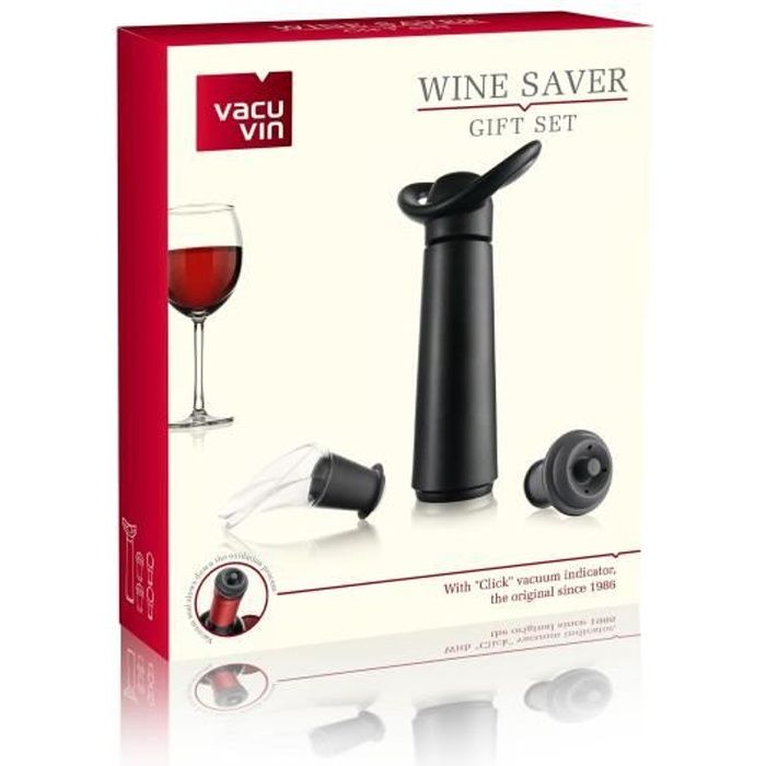 VACUVIN Coffret pompe à vin noire - 2 becs verseur et 2 bouchons