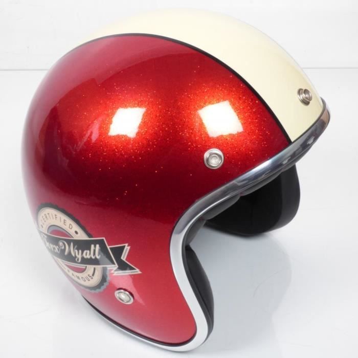 Casque Bol Jet Torx Wyatt Rouge Beige Brillant Taille Xs Moto