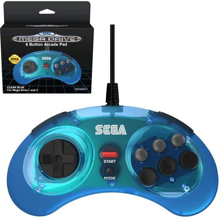Manette filaire bleue Retrobit SEGA Mega Drive Connexion d'origine