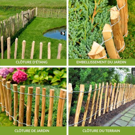 Piquets en bois - Clôture à lattis en bois de noisetier imprégné - L ... Piquets en bois - Clôture à lattis en bois de noisetier imprégné - L ...