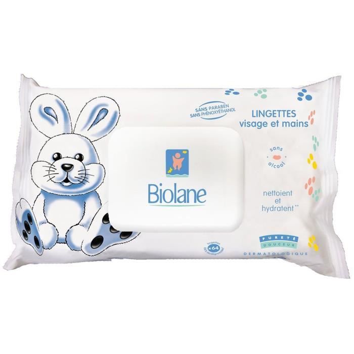 BIOLANE Etui de 64 lingettes Visage et mains