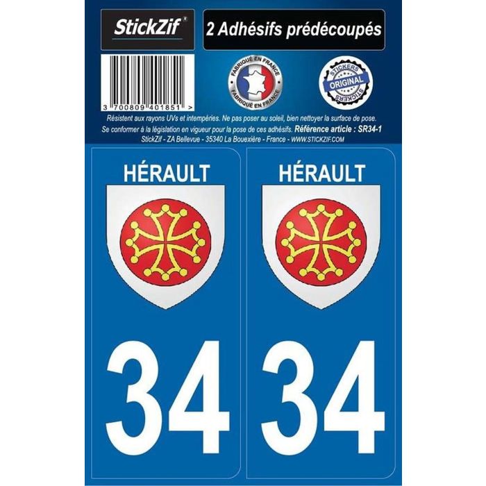 STICKZIF 2 Autocollants Région Département 34 Version 2 SR34-1