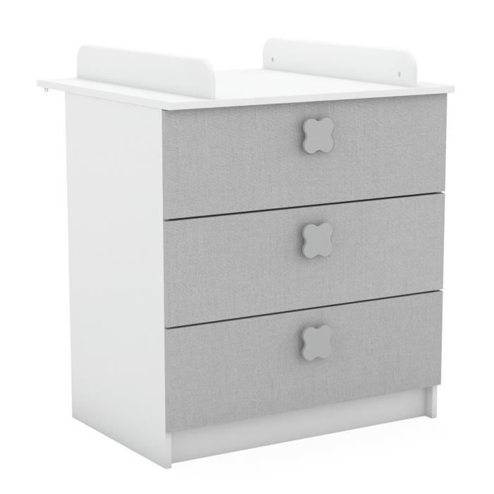 DEMEYERE Commode à langer Clover 3 tiroirs - Blanc mat / lin tissé