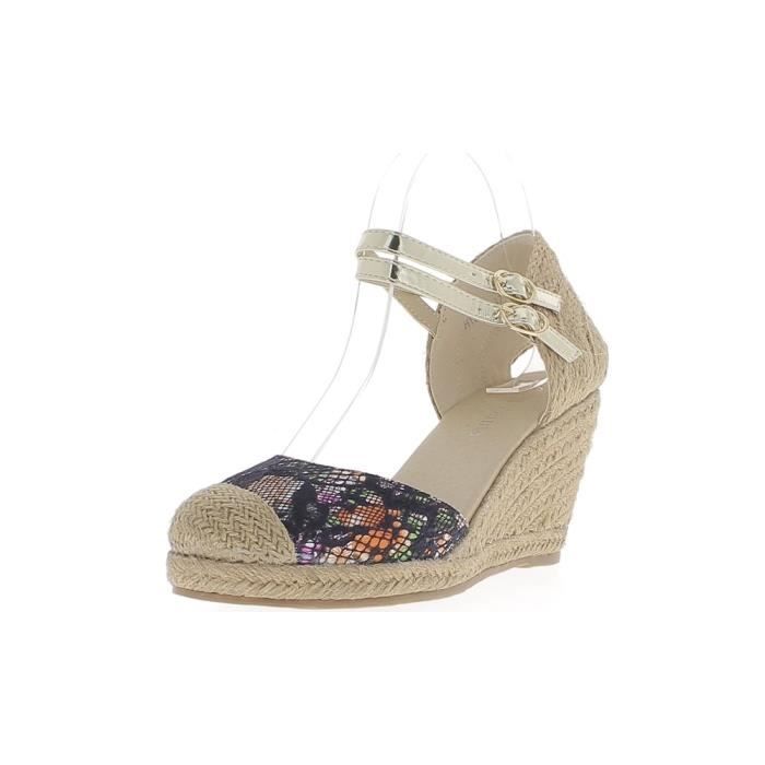 Et Femme 8cm Compensées Talons Aspect Espadrilles De Marine Or Dentelle À Bleues BdxWerCo