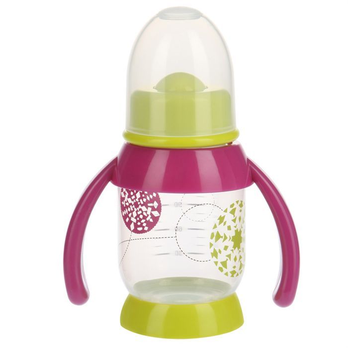 Coloris  Rose/vert   Biberon 140 ml avec poignées + tétine silicone