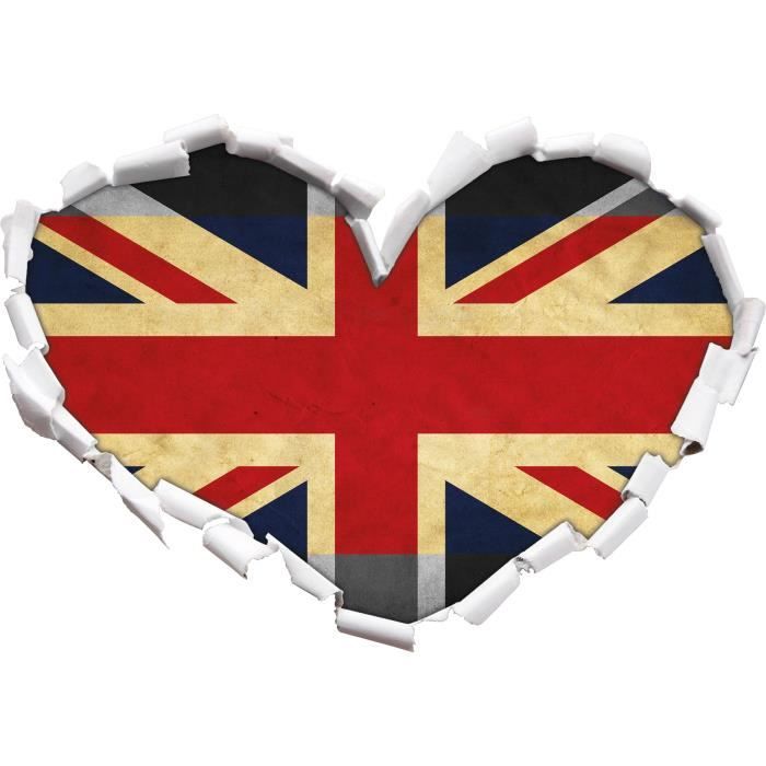 Drapeau de la forme de coeur Angleterre noir / blanc dans le regard 3D, mur ou un autocollant de