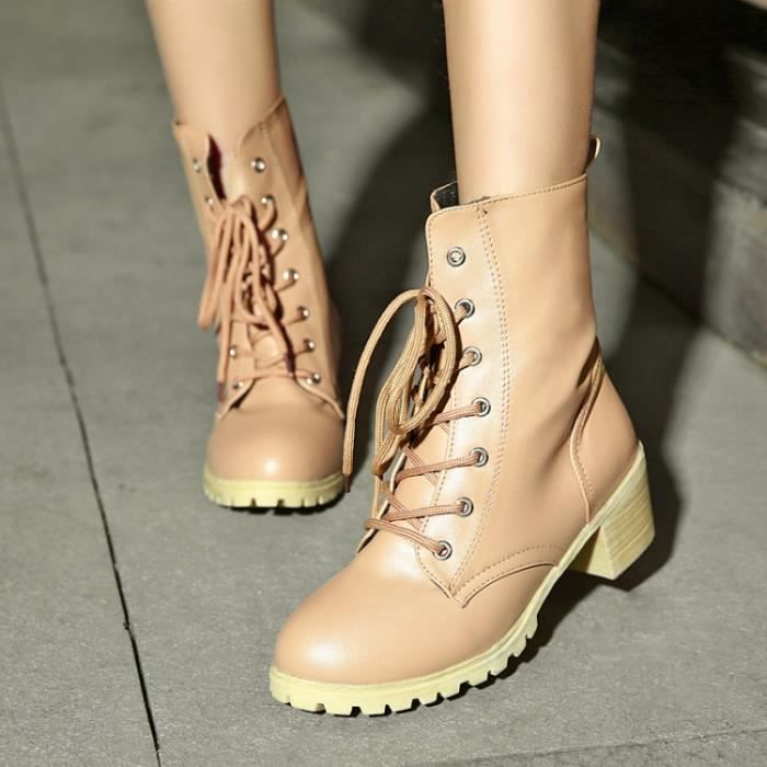 Pures talon Lacet Blanc Bottes Carré courtes Couleur CxBoed