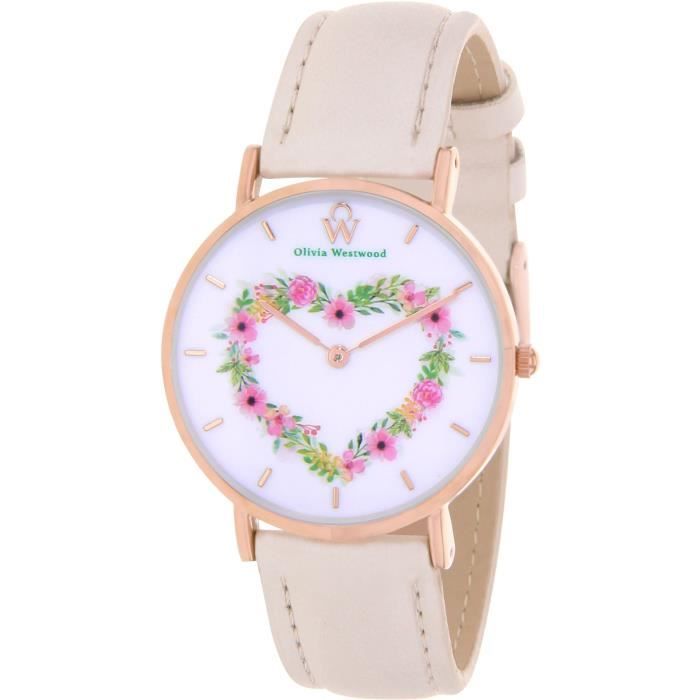 OLIVIA WESTWOOD BOW10012-814 Montre Quartz Bracelet cuir - Rose - CŒur - Femme
