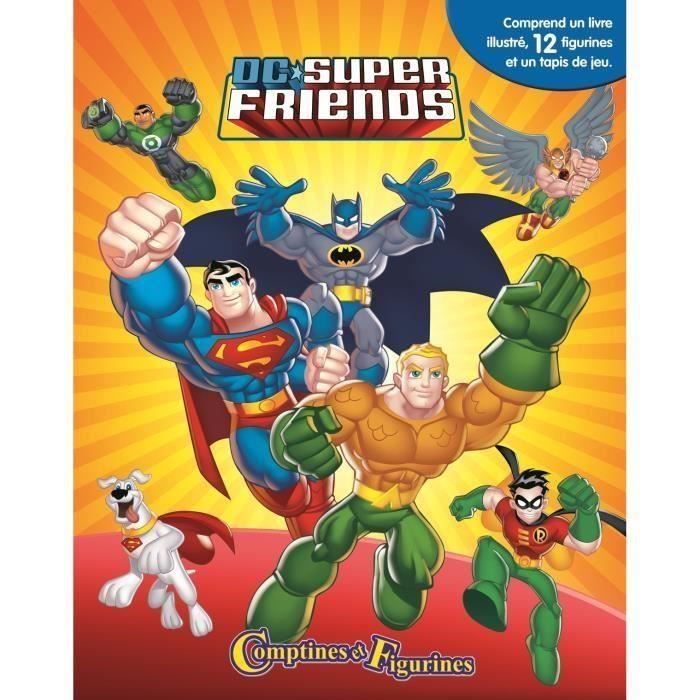 DC COMICS SUPER FRIENDS 12 figurines et un tapis de jeu - Livre cartonné de 10 pages - Editions Phidal