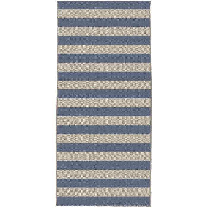 CARLTON Tapis de cuisine 67x140cm Laine & Bleu Rayure