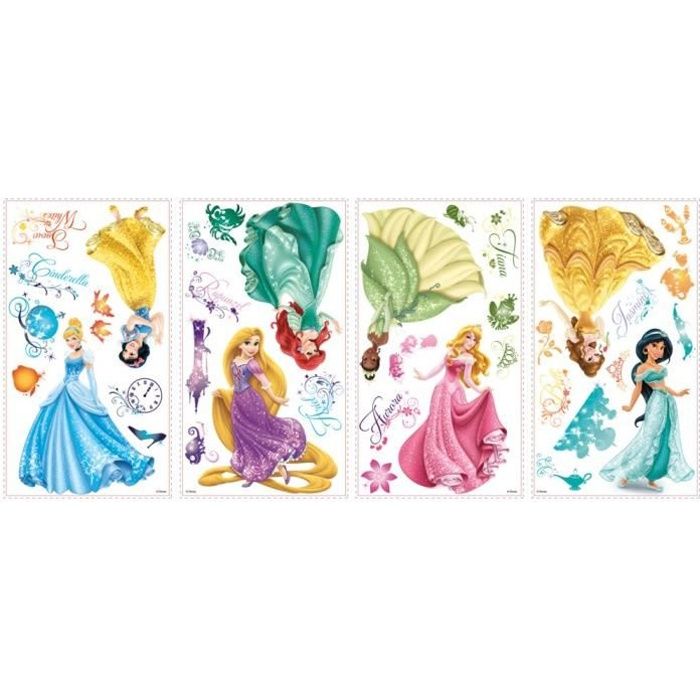 ROOMMATES Lot de 37 stickers DISNEY PRINCESSES ROYALES repositionnables 4 feuilles de 101cm x 441cm