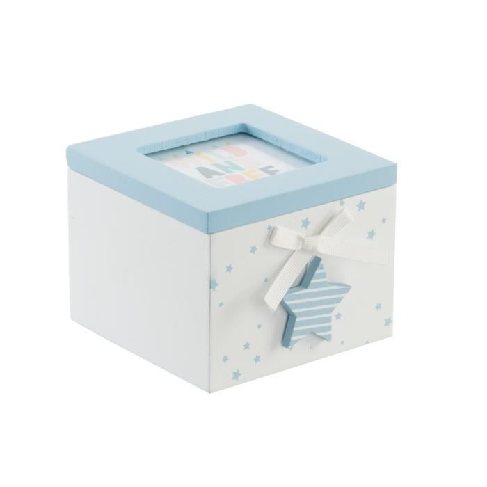 Boîte à bijoux enfant en bois et verre - 10x11x8 cm - Bleu
