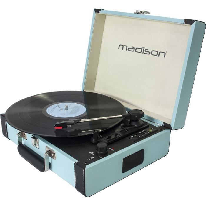 MADISON 10-5550MA Mallette tourne-disques - Bluetooth, USB, SD & fonction d'enregistrement - Bleu