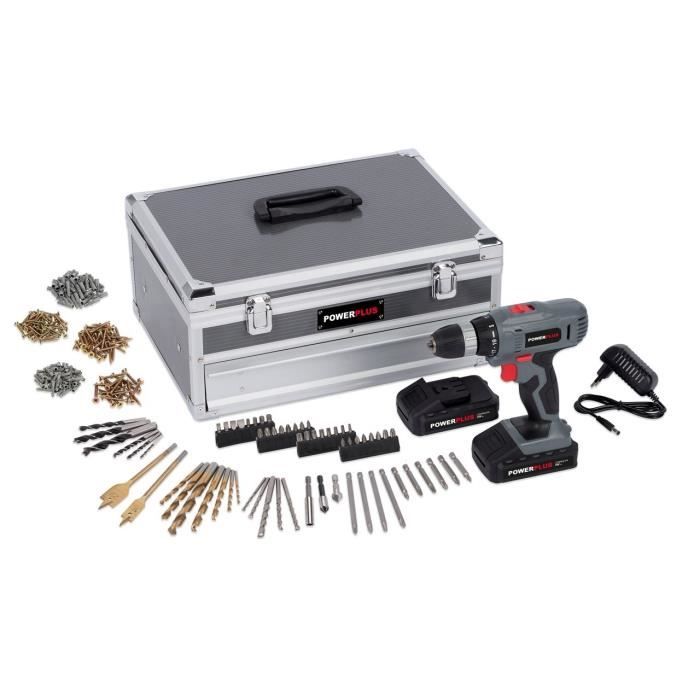 POWERPLUS Perceuse visseuse sans fil 2 batteries 18 V Li-Ion avec 275 accessoires POWE00067