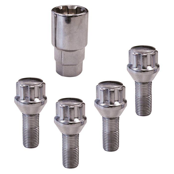 CARPONIT 4 Écrous antivol sphérique modèle D - M14 x 1,5 x 26 mm - Chrome