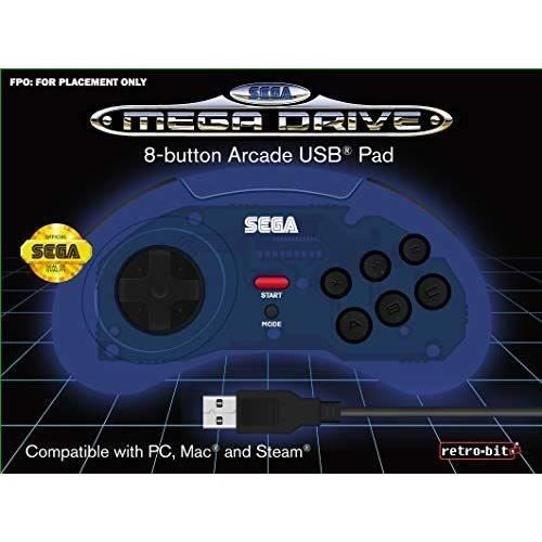 Manette filaire bleue Retrobit SEGA Mega Drive Connexion USB