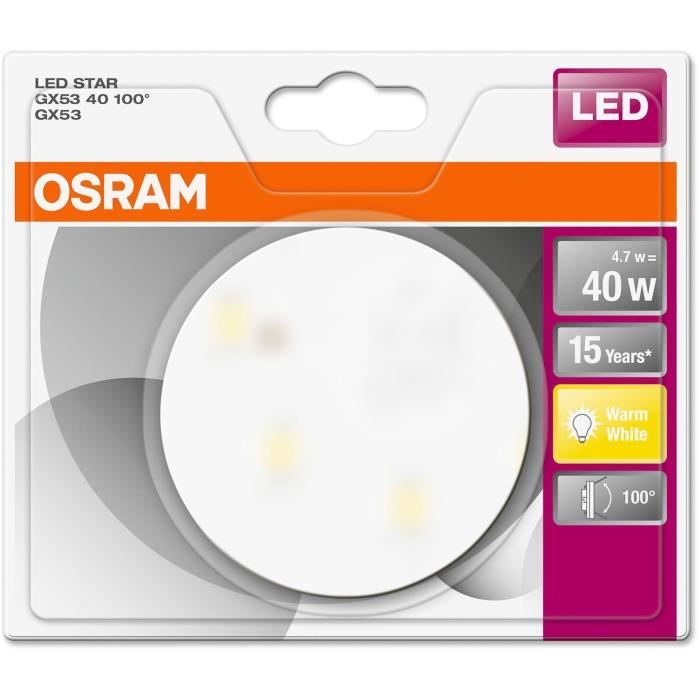 OSRAM 4058075052864 LED 4,70W Warm Cercle 2700K, Plastique, GX53, 4.7 W, Bl