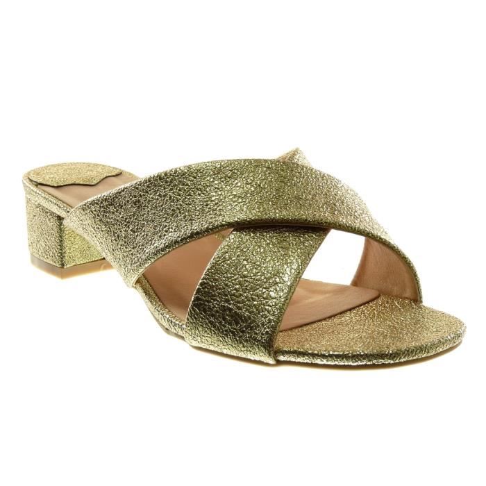 Mode Brillant Or 4 Bloc on Champagne Slip Femme T Angkorly Cm Talon 41 Haut Chaussure Xh1019 Grainé Sandale YOBx5q